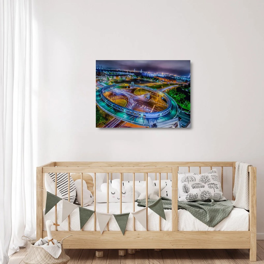Sklenený obraz - panoráma nočného mesta (70x50 cm)
