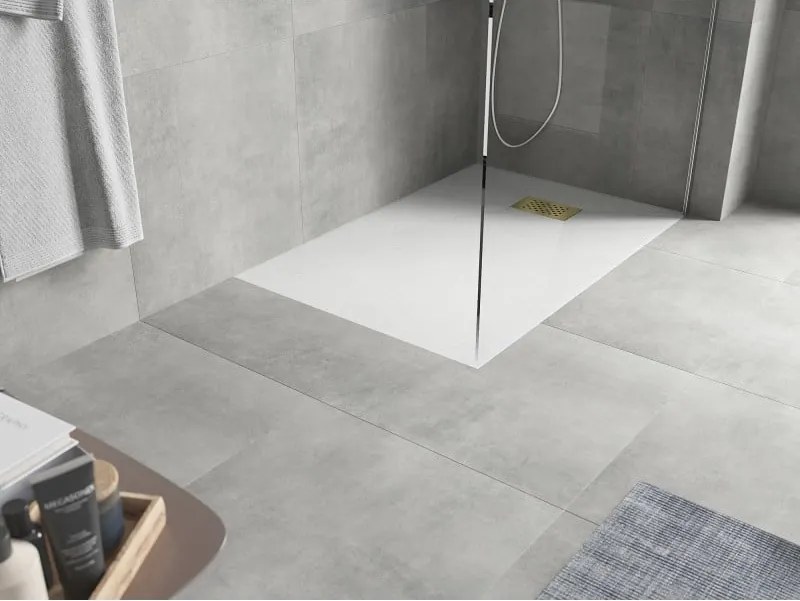 Mexen Hugo, obdĺžniková sprchová vanička SMC 110 x 90 cm, biela, zlatá krytka, 42109011-G