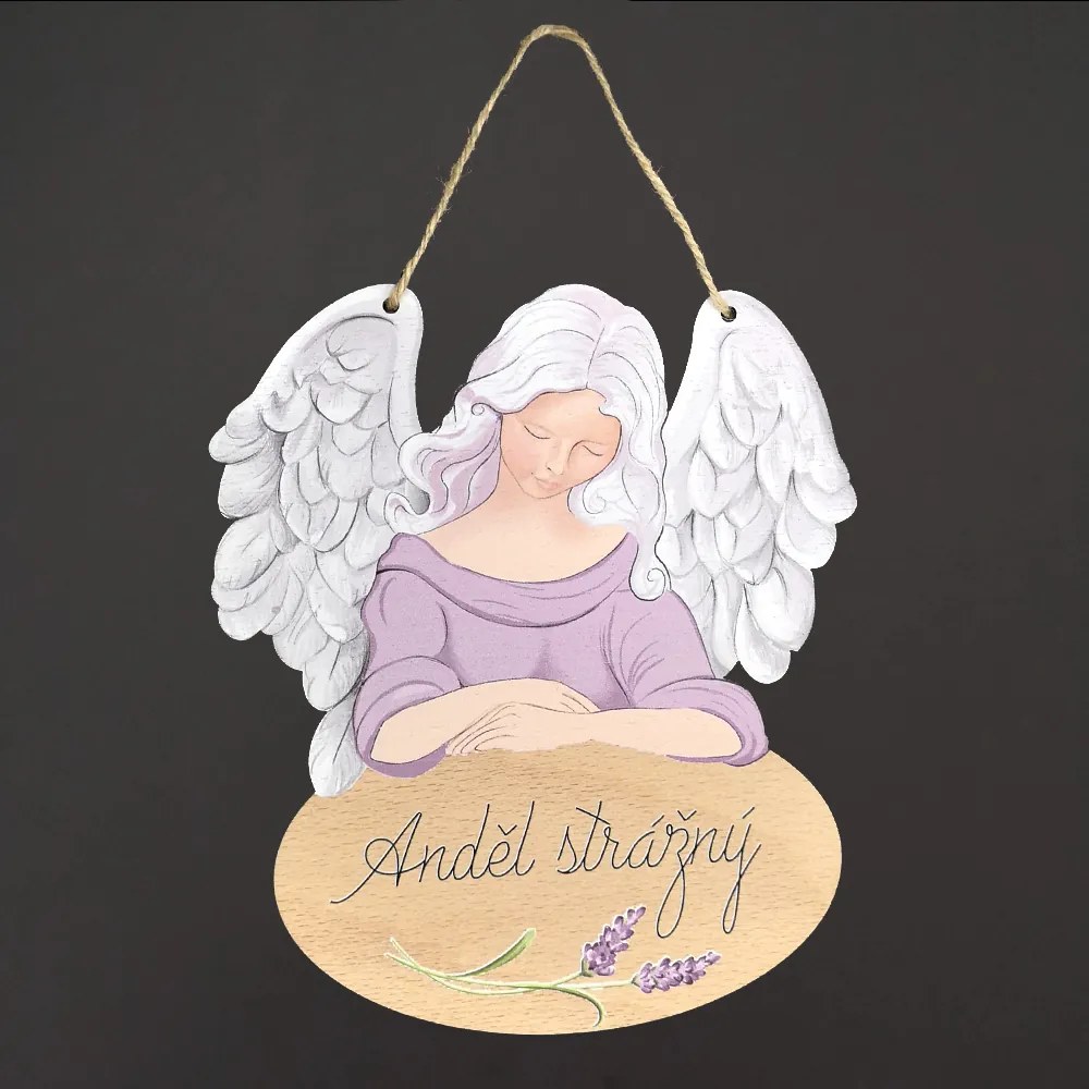 AMADEA Obrázok s textom Anjel strážny s levanduľou 21 cm Český výrobok