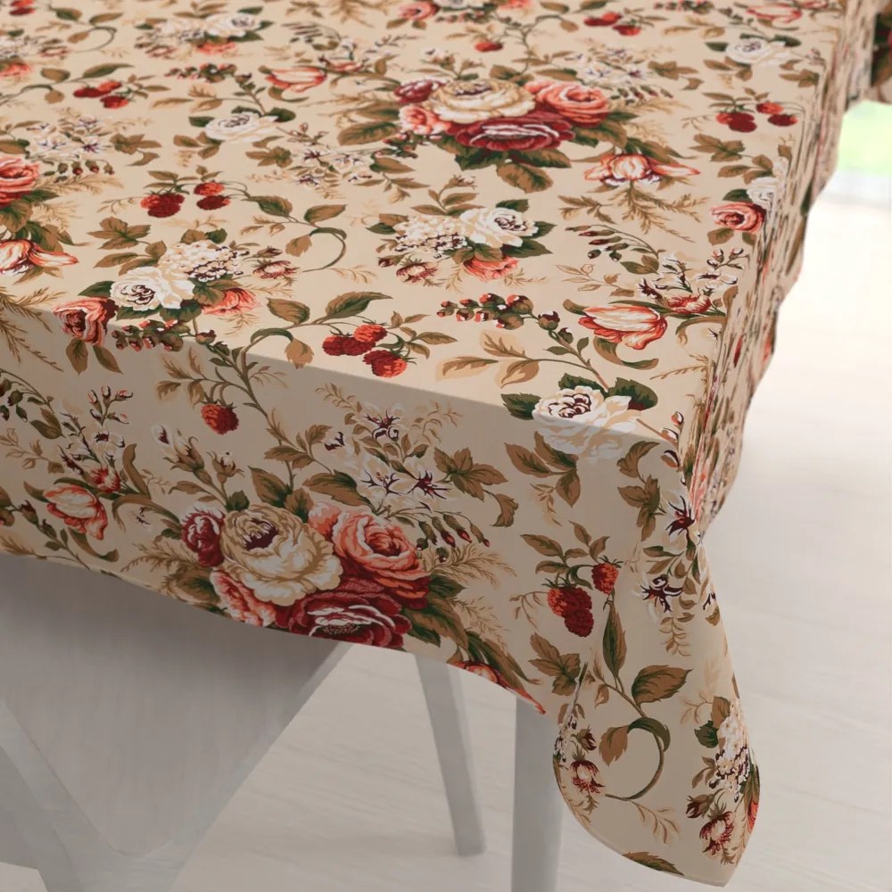 Biante Bavlnený obdĺžnikový obrus Sandra SA-607 Červené ruže na béžovom 60x100 cm