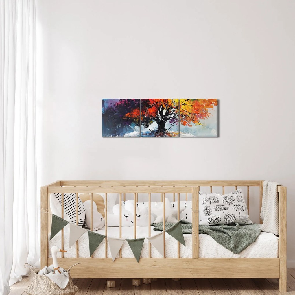 Obraz - Pestrofarebný strom (s hodinami) (90x30 cm)