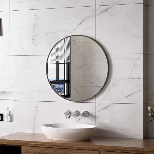 Erga Round, okrúhle zrkadlo 70cm, čierny rám, ERG-V01-ROUND-7070-BK