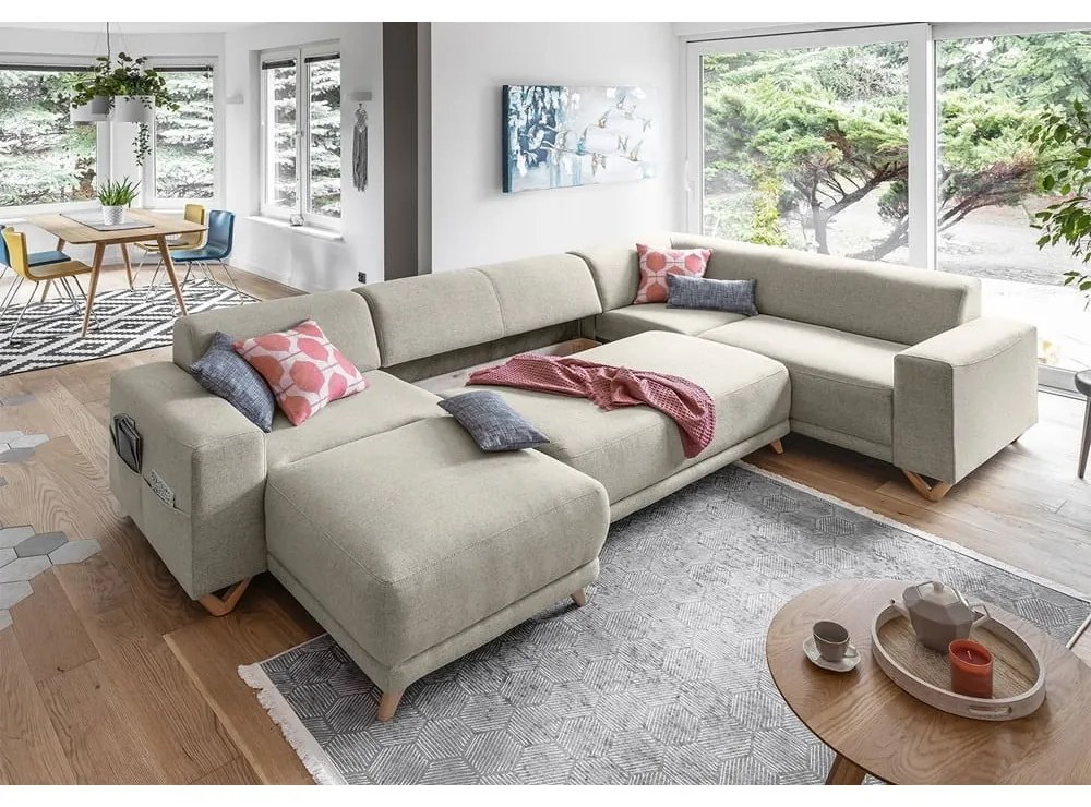 Béžová rozkladacia/s úložným priestorom rohová pohovka (pravý roh/do tvaru "U") Classy Sophie – Miuform