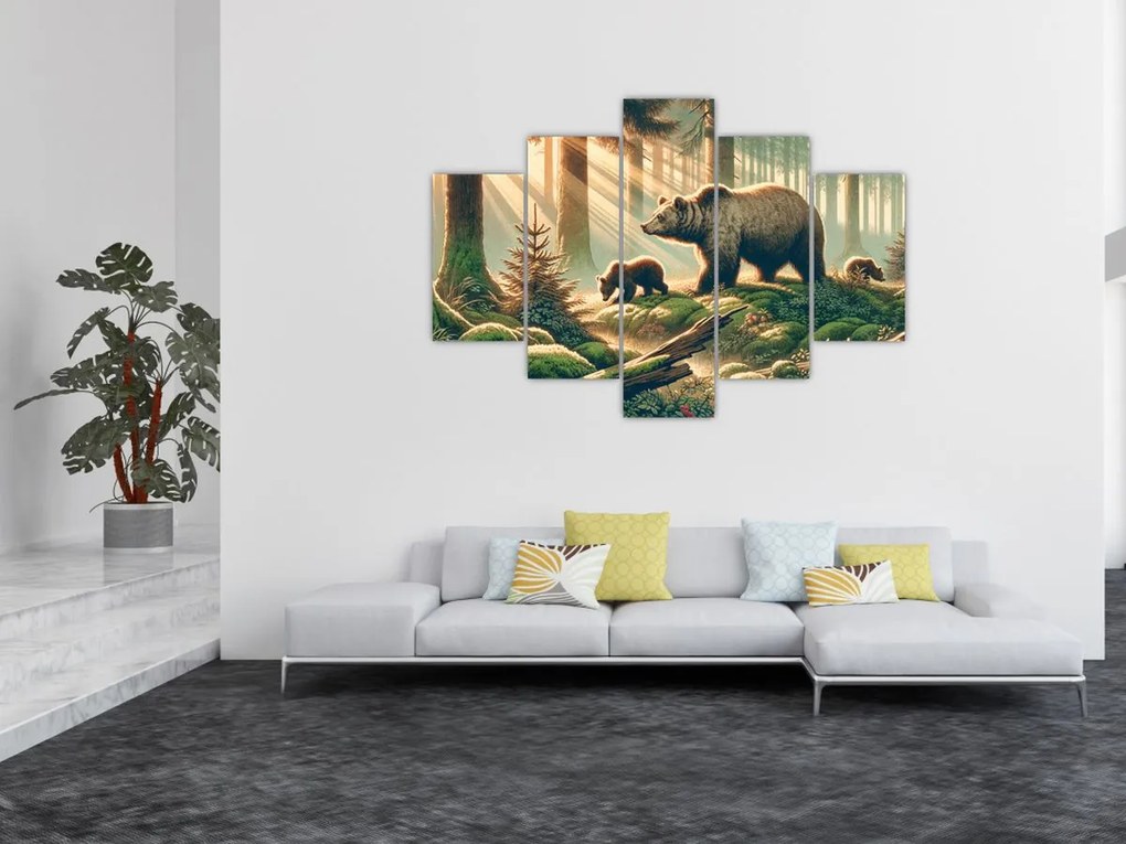 Obraz - Medvede v lese (150x105 cm)