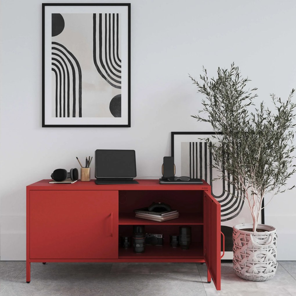 TV skrinka kovová na nožičkách červená, 1150x595x400 mm: ROSA Modern