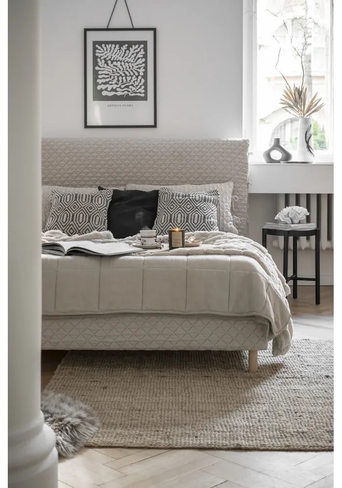 Béžová čalúnená dvojlôžková posteľ s roštom 160x200 cm Sleepy Luna – Miuform