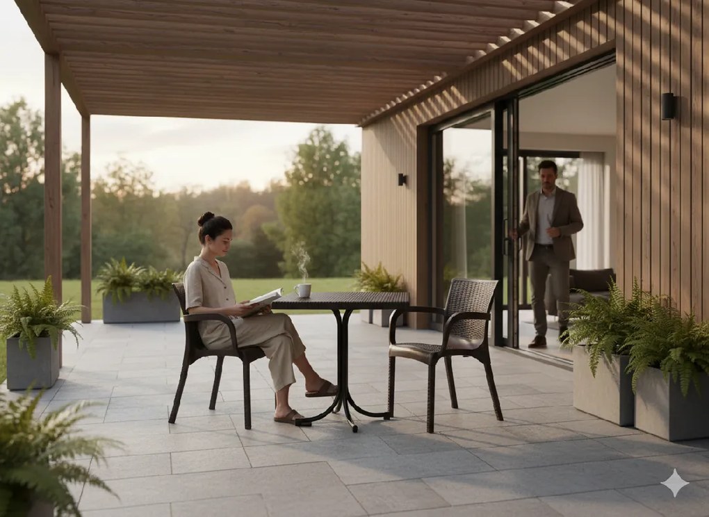 Garden Line Plastová Záhradná stolička s ratanovým vzorom 60 x 60 x 82 CM HNEDÁ