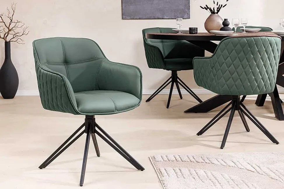 Otočná kožená jedálenská stolička Euphoria zelená
