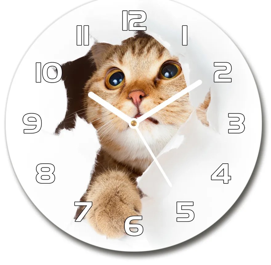 Sklenené hodiny okrúhle Mačka v diere pl_zso_30_f_33902265