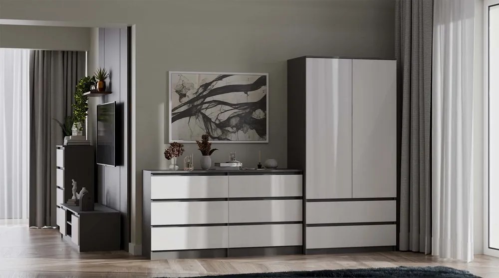 Komoda Malwa M6 140 cm antracit/bílá