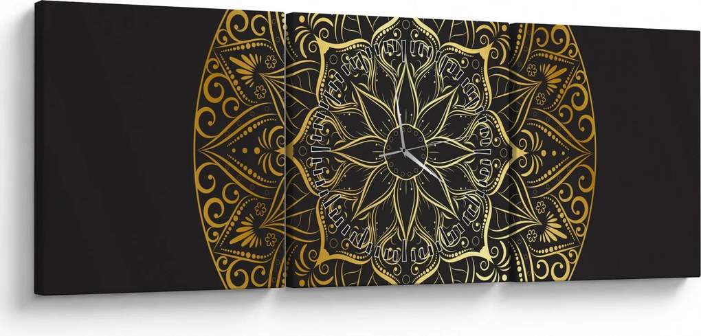 Obraz zlaté abstrakcie (s hodinami) (90x30 cm)