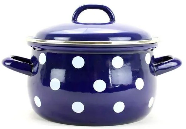 BELIS smaltovaný modrý hrniec s bodkami 18 cm, 2,6 L