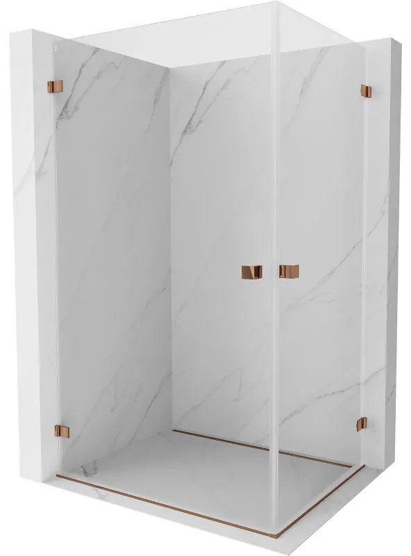 Mexen Lunar-B Duo, výklopný sprchový kút 85 x 75 cm, 8mm číre sklo, profil ružové zlato, 832-085L-075P-60-00