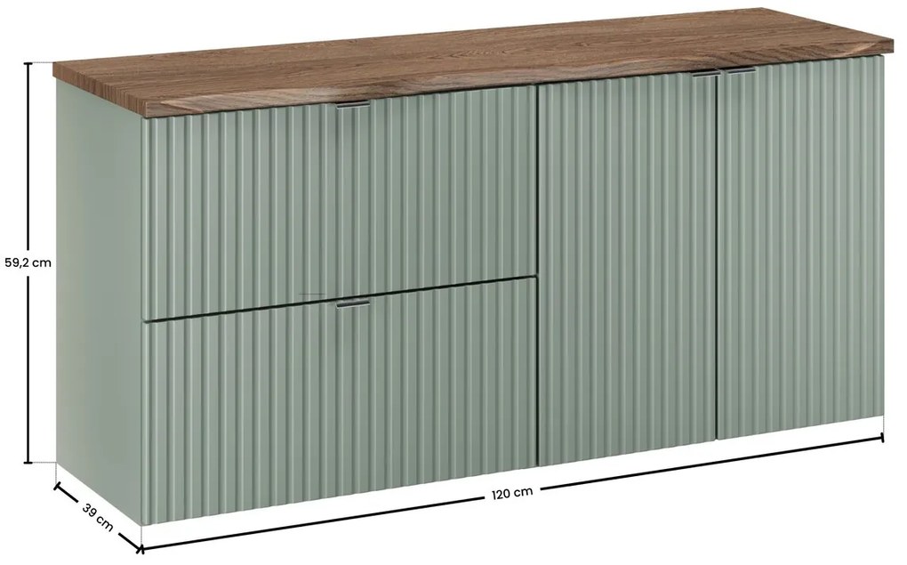 Závesná skrinka pod umývadlo Line Reed Green s doskou 120 cm zelená/dub casella