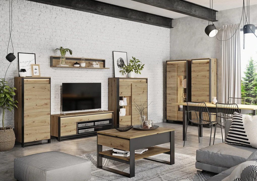 TV STOLÍK MAXIMO DUB ARTISAN / ČIERNY 155 cm