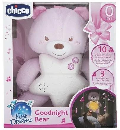 CHICCO Goodnight bear svietiaci medvedík, ružový