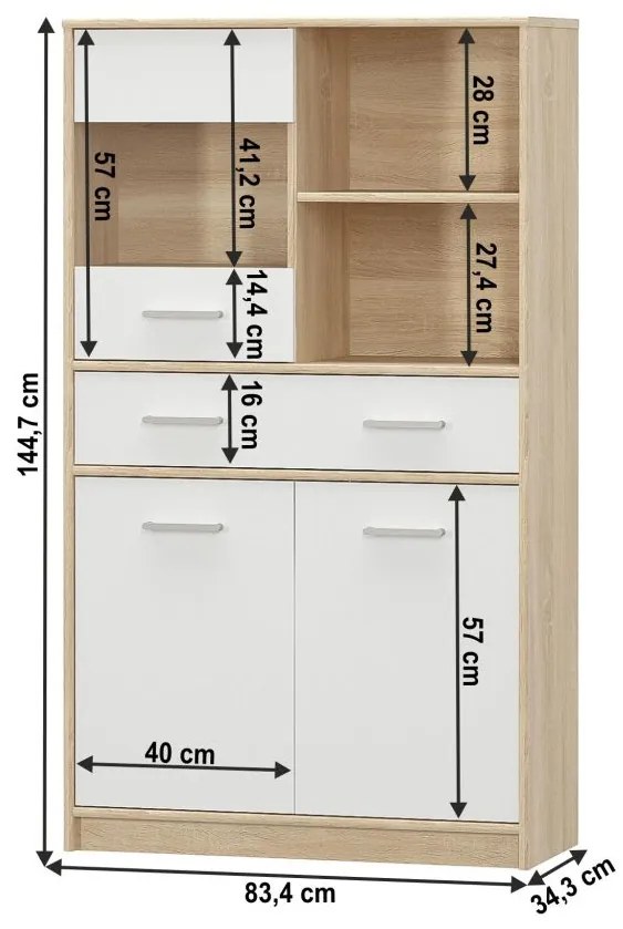 Tempo Kondela Vitrína 2D1W1S/80, biela/dub sonoma, TEYO