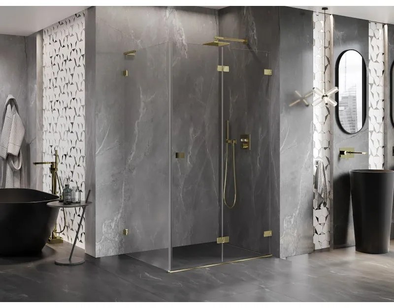 Mexen Lunar-F L, 1-krídlový sprchový kút so skladacími dverami, pravý, 95 x 90 cm, 8mm číre sklo, zlatý lesklý profil, 836L-095-090-50-00-P