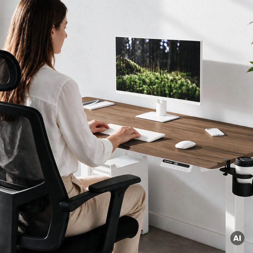 Elektrický stôl s nastaviteľnou výškou ergonomický biely/orech,1600x800 mm: ARIA