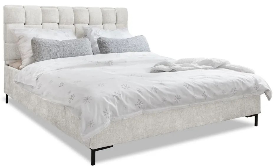 Krémovobiela čalúnená dvojlôžková posteľ s roštom 160x200 cm Eve – Miuform