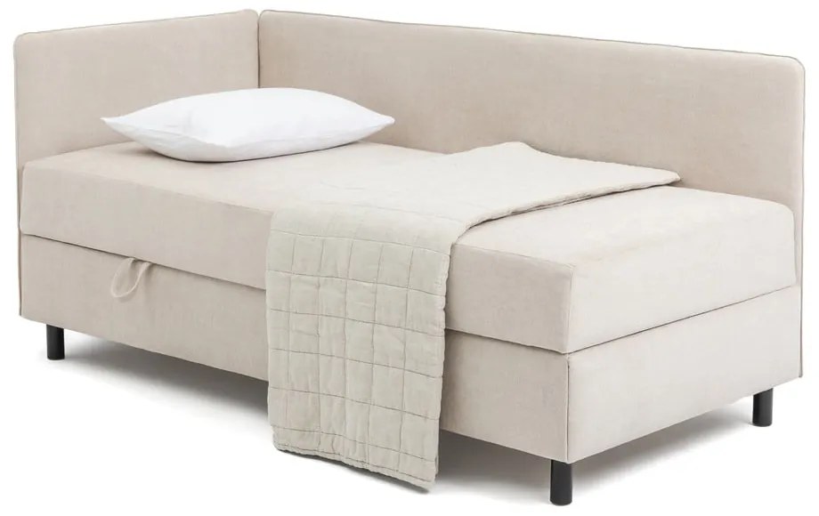 Béžová čalúnená jednolôžková posteľ s úložným priestorom s matracom 90x200 cm Avela – Bonami Selection