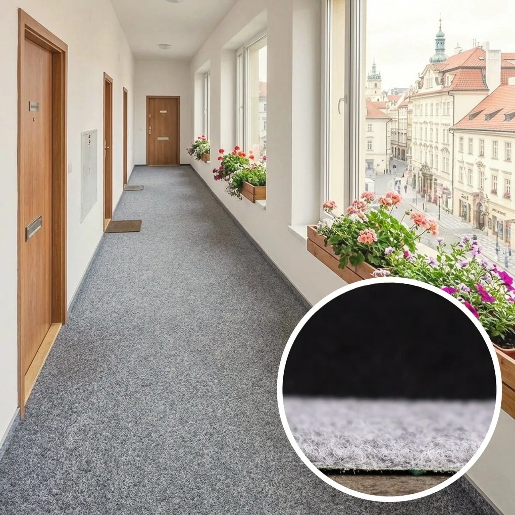 Betap, Umelá tráva Wembley šedá, spodná časť s nopmi (na pevné podklady), šíře 2m,4m, šedá, nopy, chodba / predsieň