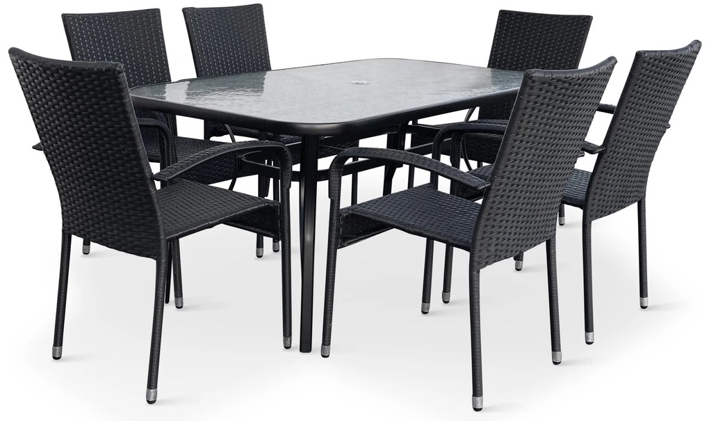 Noela Záhradný jedálenský set Klaudia transparentný + 6x ratanová stolička Paris KD