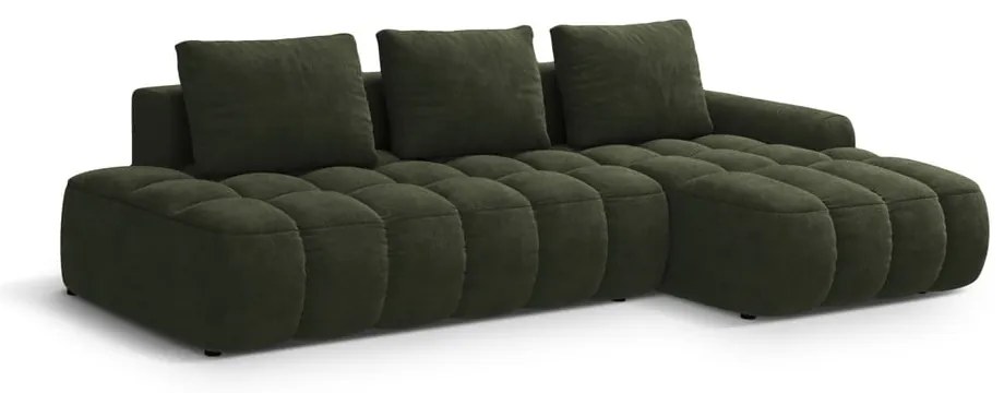 Zelená zamatová rozkladacia/s úložným priestorom rohová pohovka (pravý roh/s leňoškou) Linz – Cosmopolitan Design