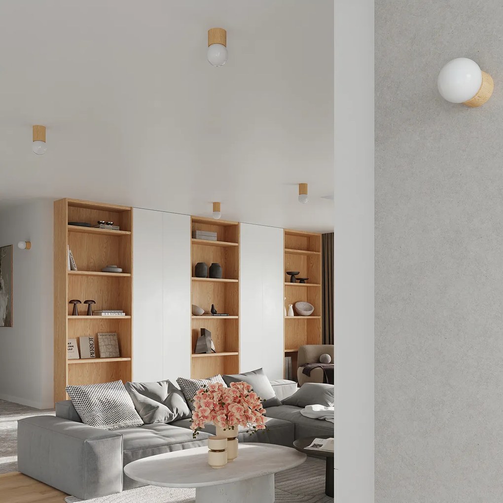 Stolná lampa Boomo, 1x biele sklenené tienidlo, drevo