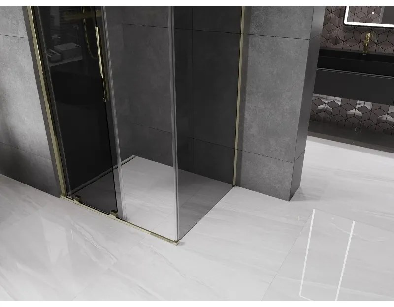 Mexen Velar, sprchový kút s posuvnými dverami 120 x 80 cm, 8mm šedé sklo, zlatá lesklá, 871-120-080-41-50