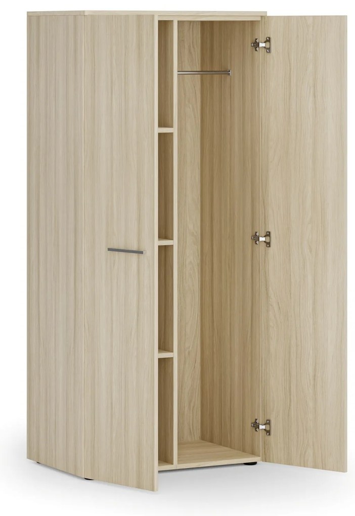 Kancelárska šatníková skriňa PRIMO WOOD, 3 police, šatníková tyč, 800 x 500 x 1781 mm, dub prírodný