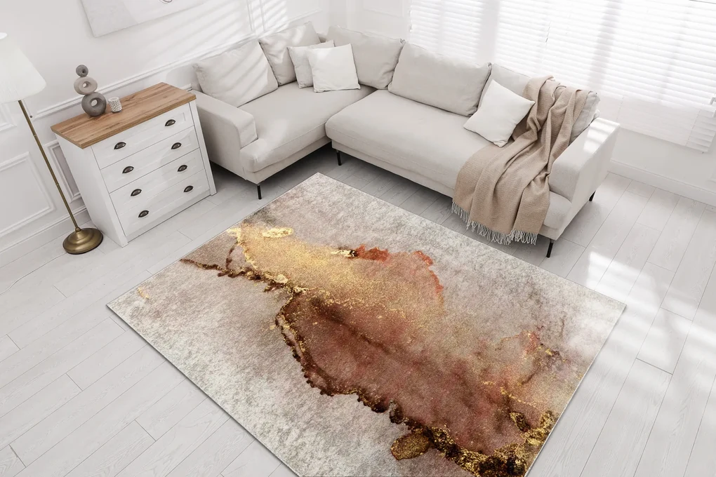 Koberec MIRO 52101.801 Abstraktný, protišmykový. prateľný, béžovo-zlatý