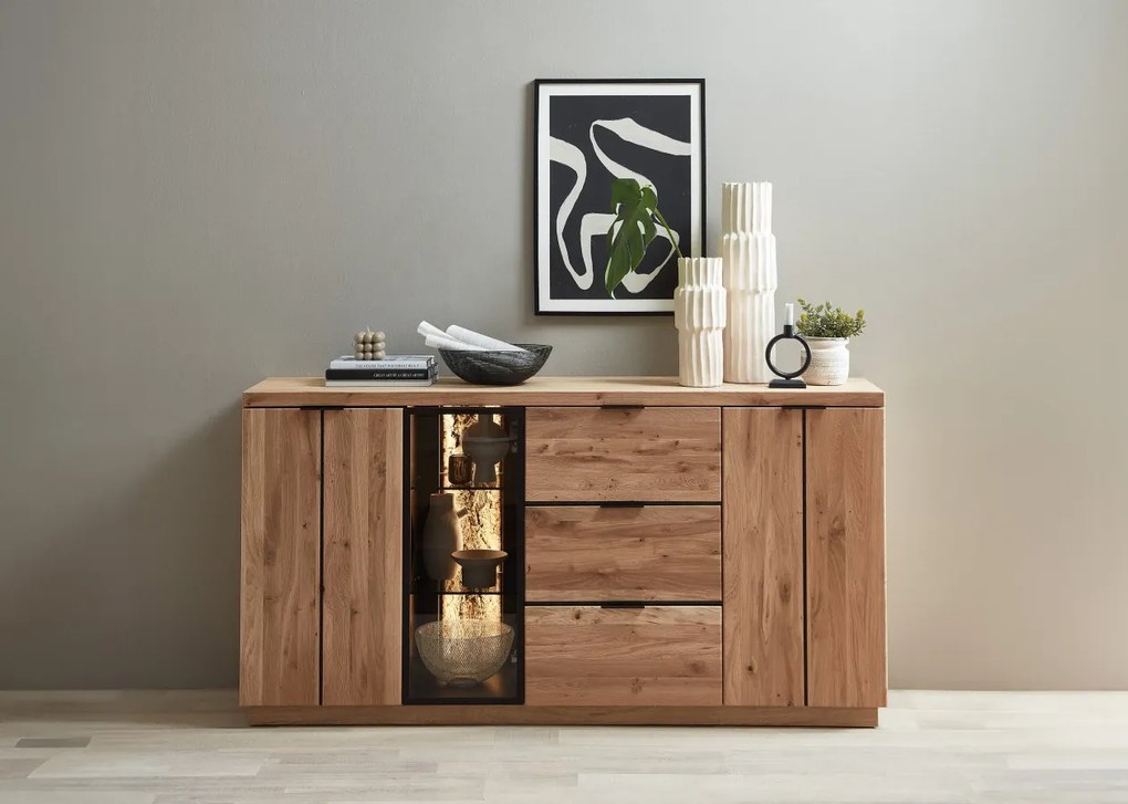 Komoda Napoli 20 s LED osvětlením 180 cm z masivu dub Bianco