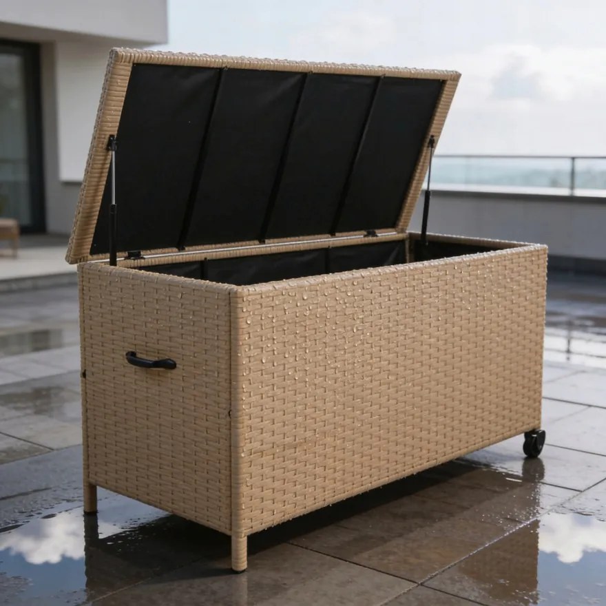 Záhradný úložný box z technoratanu v krémovej farbe S