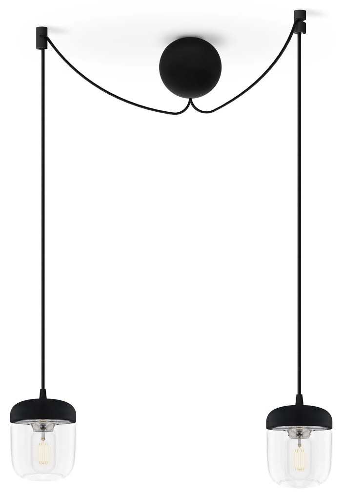 ACORN BLACK | dizajnová visiaca lampa Farba: Leštená oceľ, Sada: Dve tienidlá + Cannonball Cluster 2 čierny