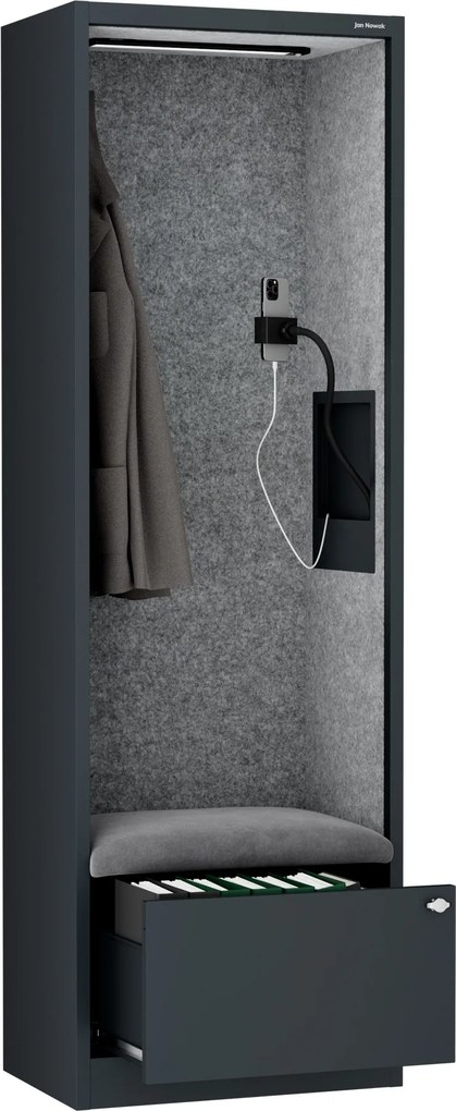 Akustická kabína SALLY MentalBox 600 mm – antracitový korpus, sivé sedadlo