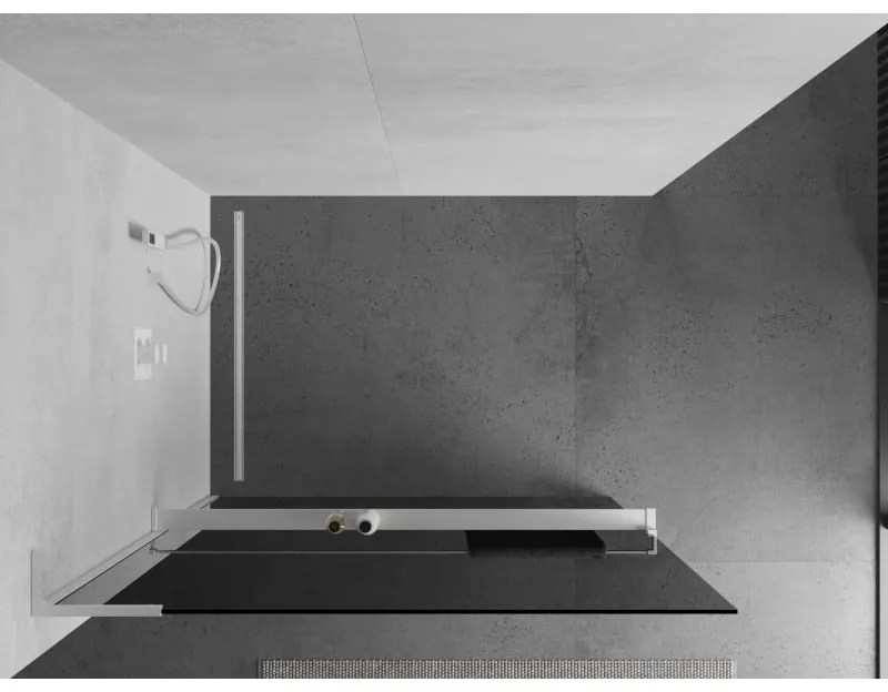 Mexen Kioto+ L, sprchová zástena Walk-In s poličkou a vešiakom 120 x 200 cm, 8mm šedé sklo, biely profil, 800-120-123-20-40