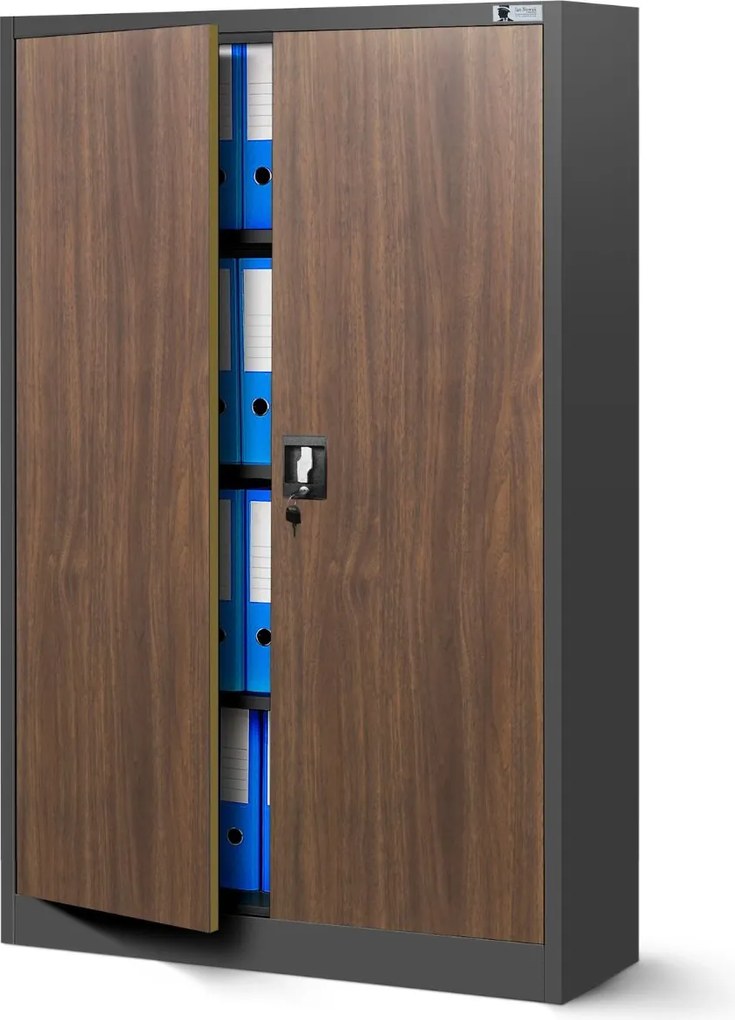 Kancelárska kovová skriňa KEVIN: antracitovo-orechová 90x140 cm (1386)