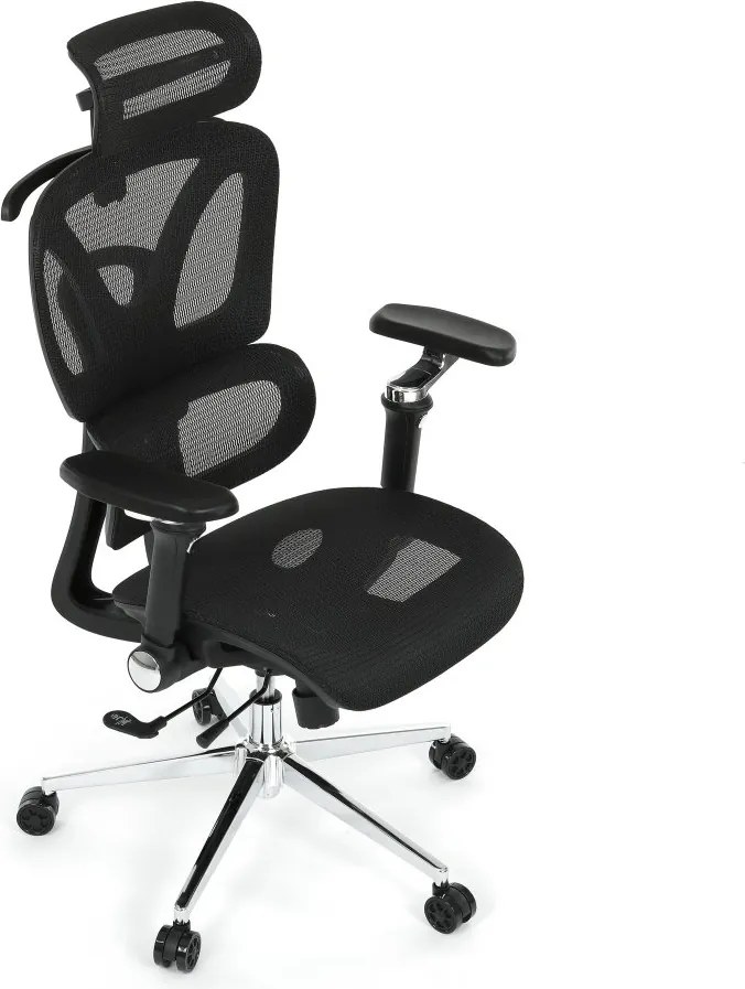 Kancelárska ergonomická stolička PORTE — sieťovina, čierna
