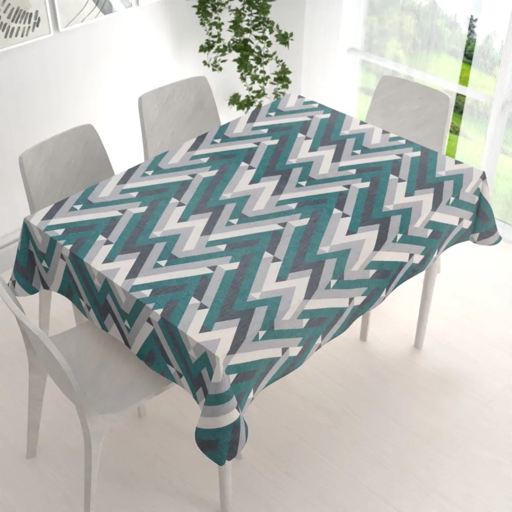 Biante Zamatový obdĺžnikový obrus Tamara TMR-026 Zeleno-sivý designový cik-cak 60x100 cm