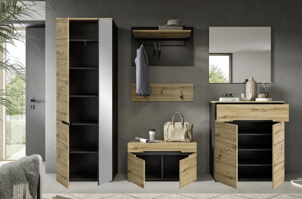 Predsieňová zostava Cano (6-dielna), šedá/dub artisan