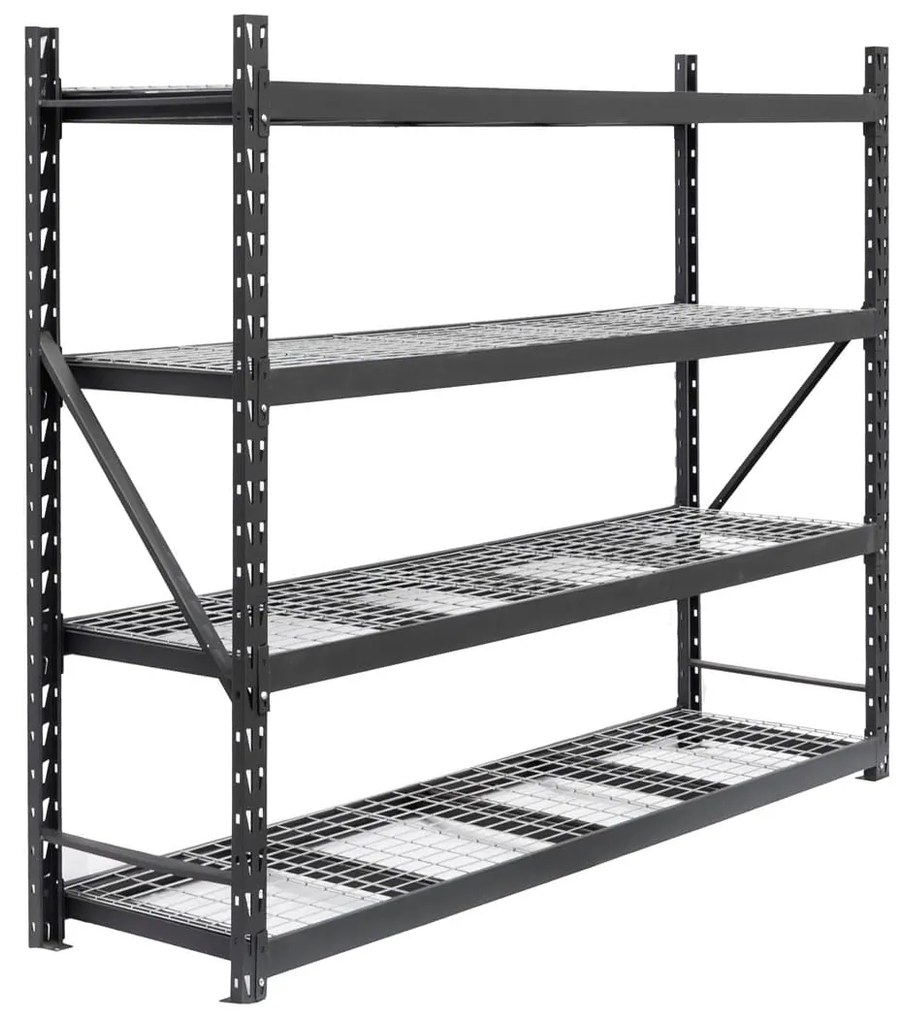 Kovový regál STRONG 183x196x55cm, 4x sieťová polica, 650kg na policu, antracitová farba