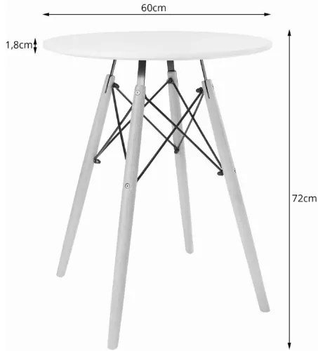 Jedálenská zostava TODI 60cm okrúhly stolový set biely + 2 stoličky OSAKA sivé