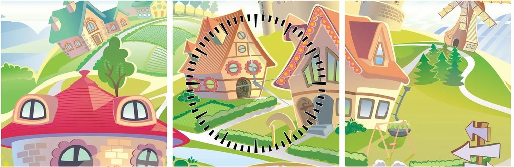 Obraz - Farebné mestečko (s hodinami) (90x30 cm)