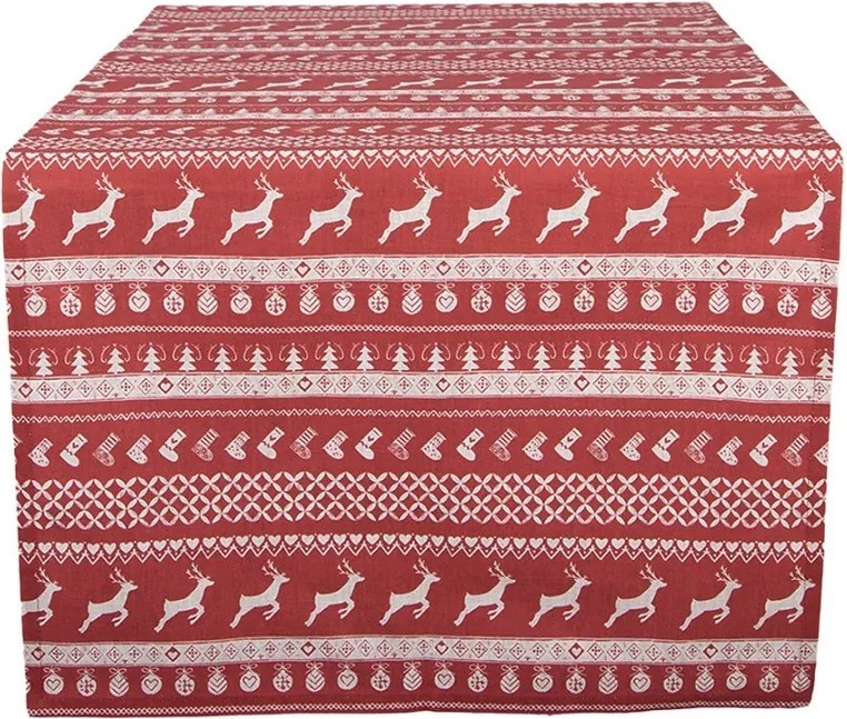 Červený bavlnený behúň s jeleňmi Nordic Christmas New - 50*140 cm