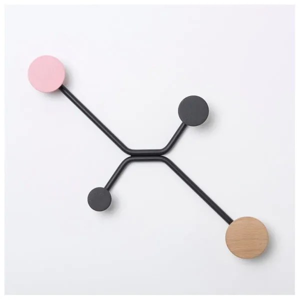 Čierny nástenný vešiak s ružovým detailom Gazzda Hook