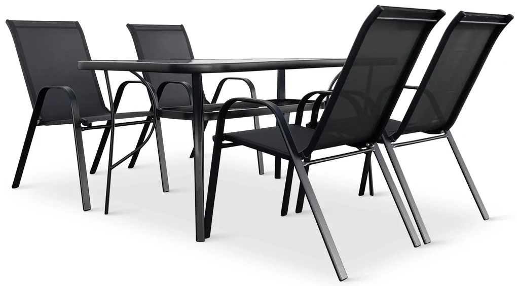Záhradný jedálenský set Porto 150 cm + 4x kovová stolička Ramada