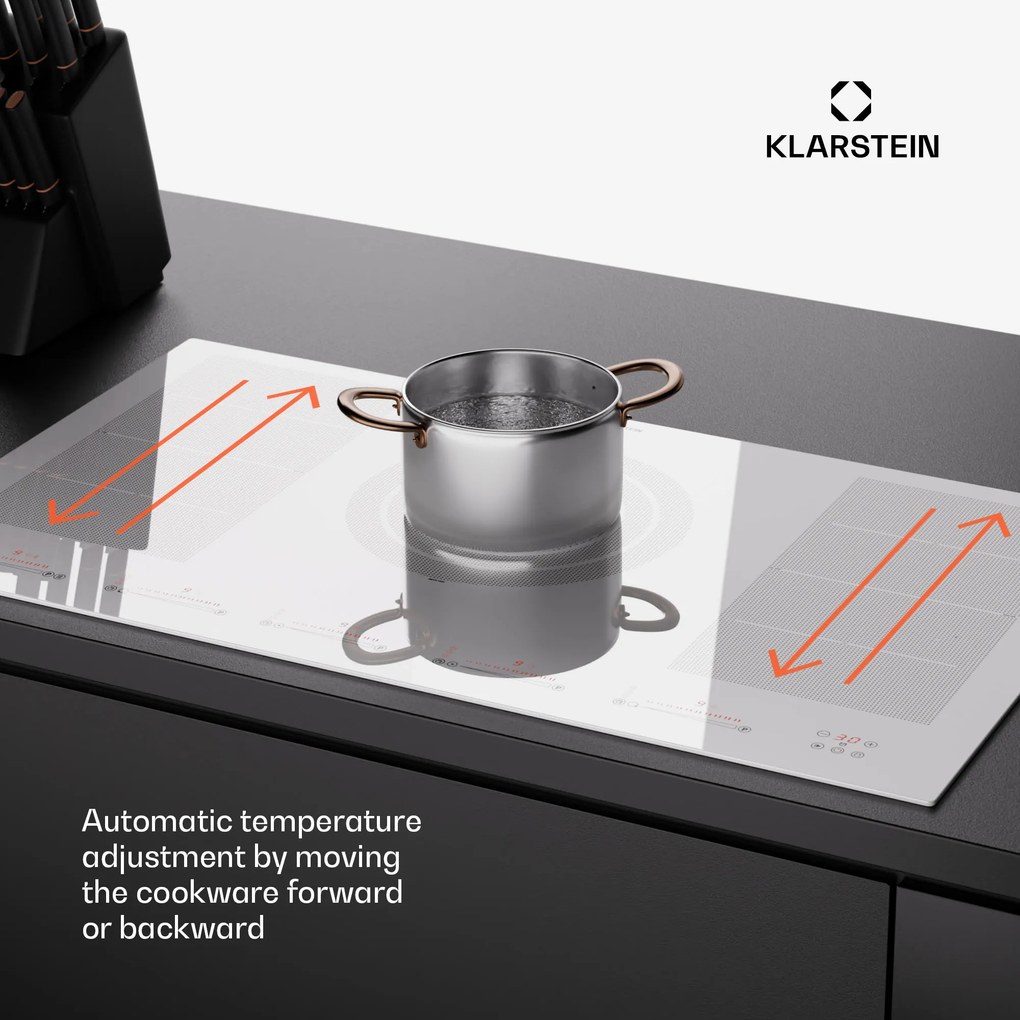 Klarstein Masterzone 90 Flex, indukčná varná doska, max. 12 600 W, vstavaná, 5 zón, 2 Flex zóny, technológia ThermoBoost, Smart Flex