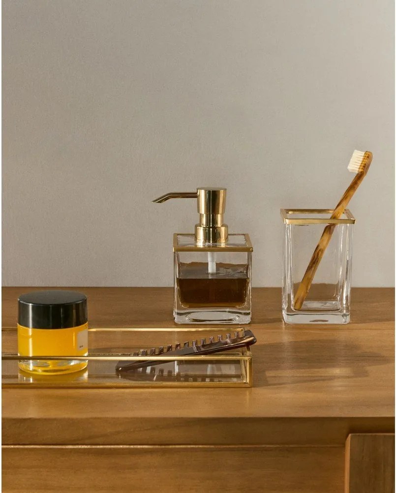 Sklenený téglik na zubné kefky v zlatej farbe Soanet – Kave Home