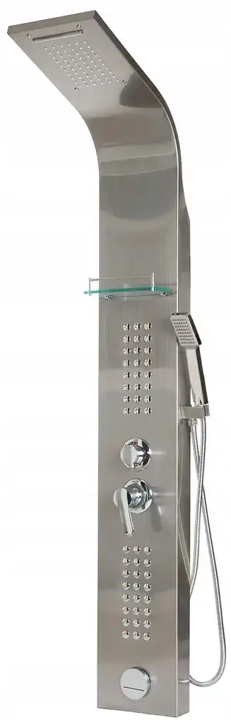 Sprchový panel PIOGGIA 2 5v1 - s výtokom do vane a policou - chrómový matný  | BIANO